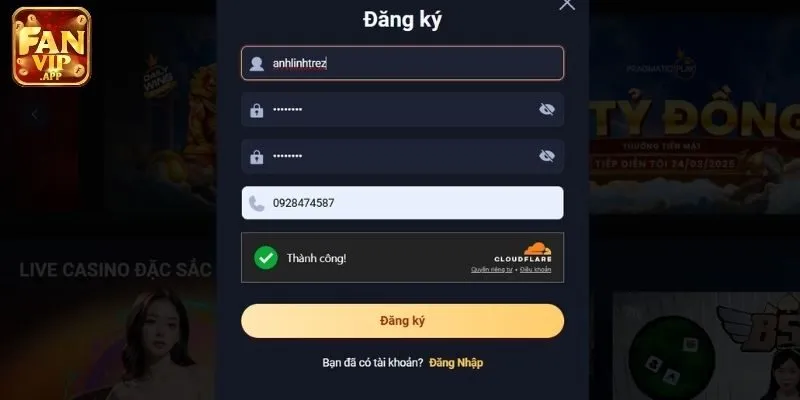 Quy trình đăng ký FANVIP cá cược dễ dàng